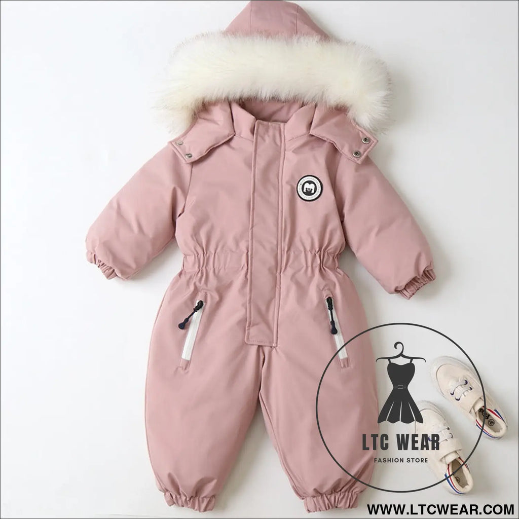 Baby ski suit one-piece suit baby climbing suit romper winter new children’s one-piece suit - pink / 90cm
