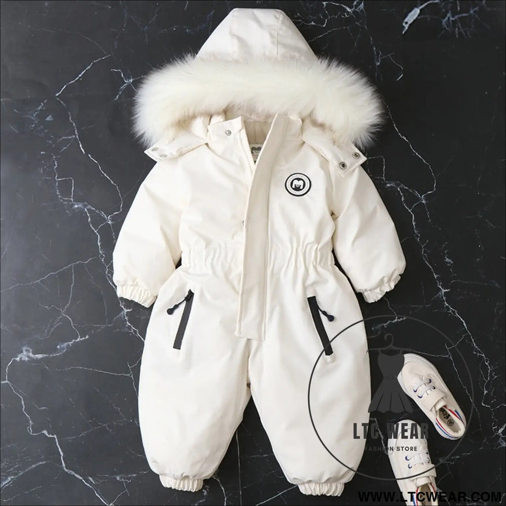Baby ski suit one-piece suit baby climbing suit romper winter new children’s one-piece suit - white / 90cm