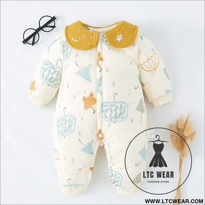 Baby warm onesie cotton thickened cotton winter baby harness crawling clothes spring and autumn newborn sleeping bag