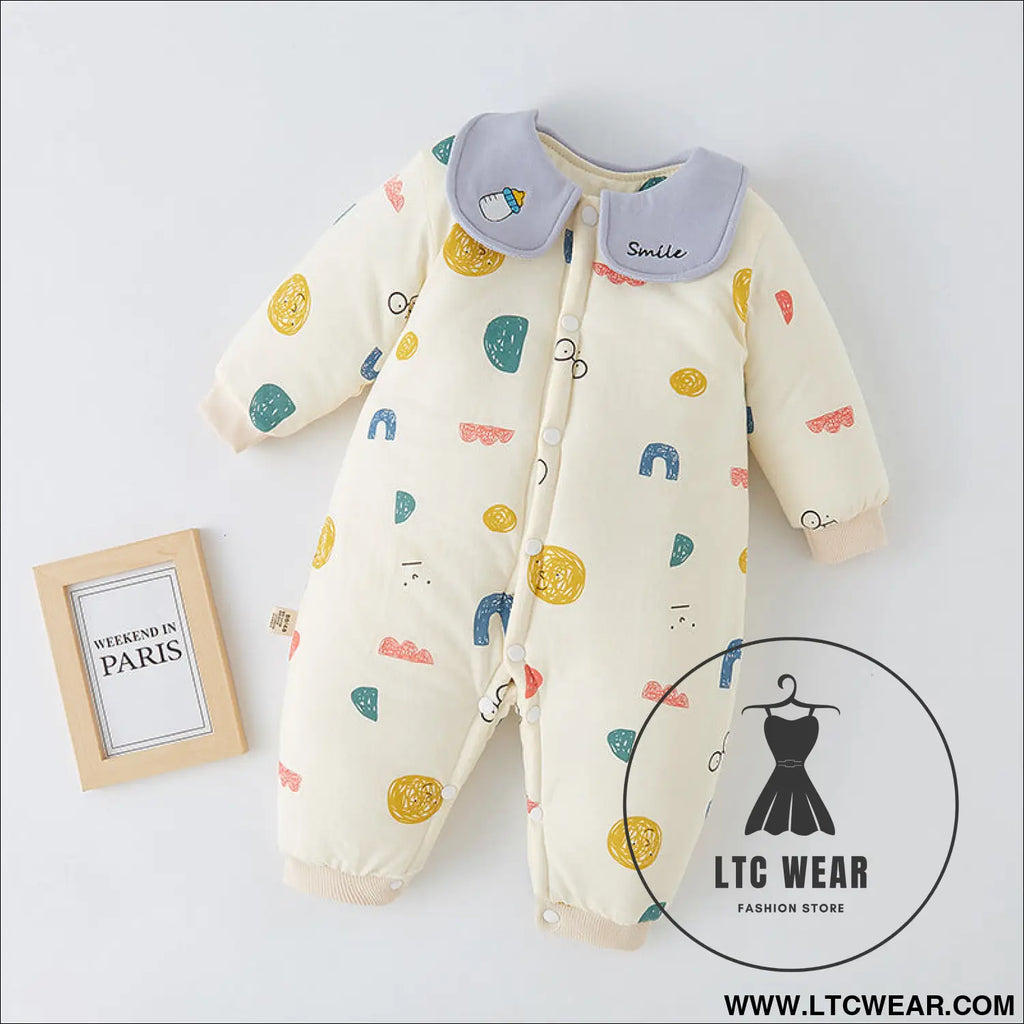 Baby warm onesie cotton thickened cotton winter baby harness crawling clothes spring and autumn newborn sleeping bag