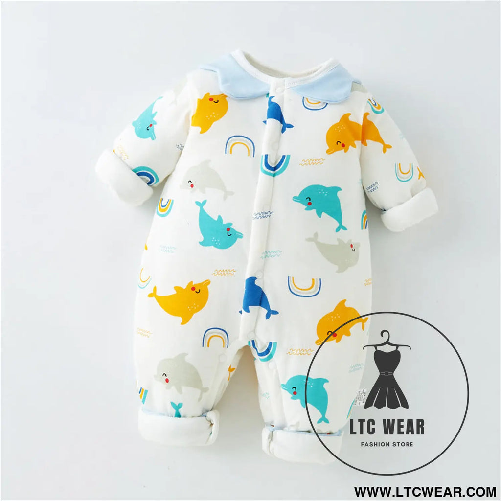 Baby warm onesie cotton thickened cotton winter baby harness crawling clothes spring and autumn newborn sleeping bag