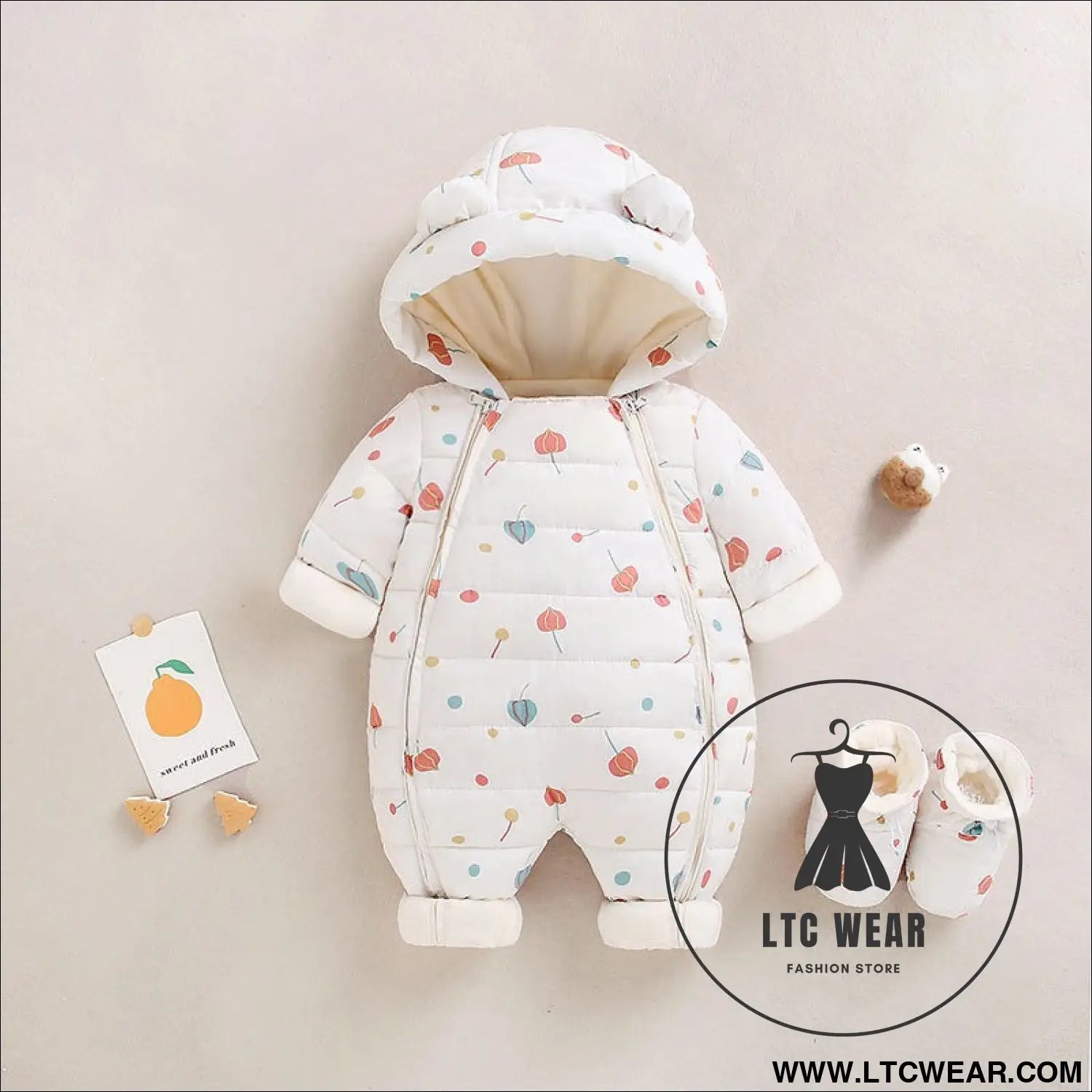 Baby winter clothes newborn one-piece clothes autumn and winter plush thickened outerwear hugging suit - white (with