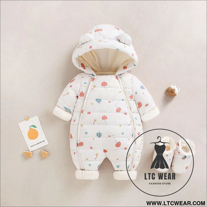 Baby winter clothes newborn one-piece clothes autumn and winter plush thickened outerwear hugging suit - white (with