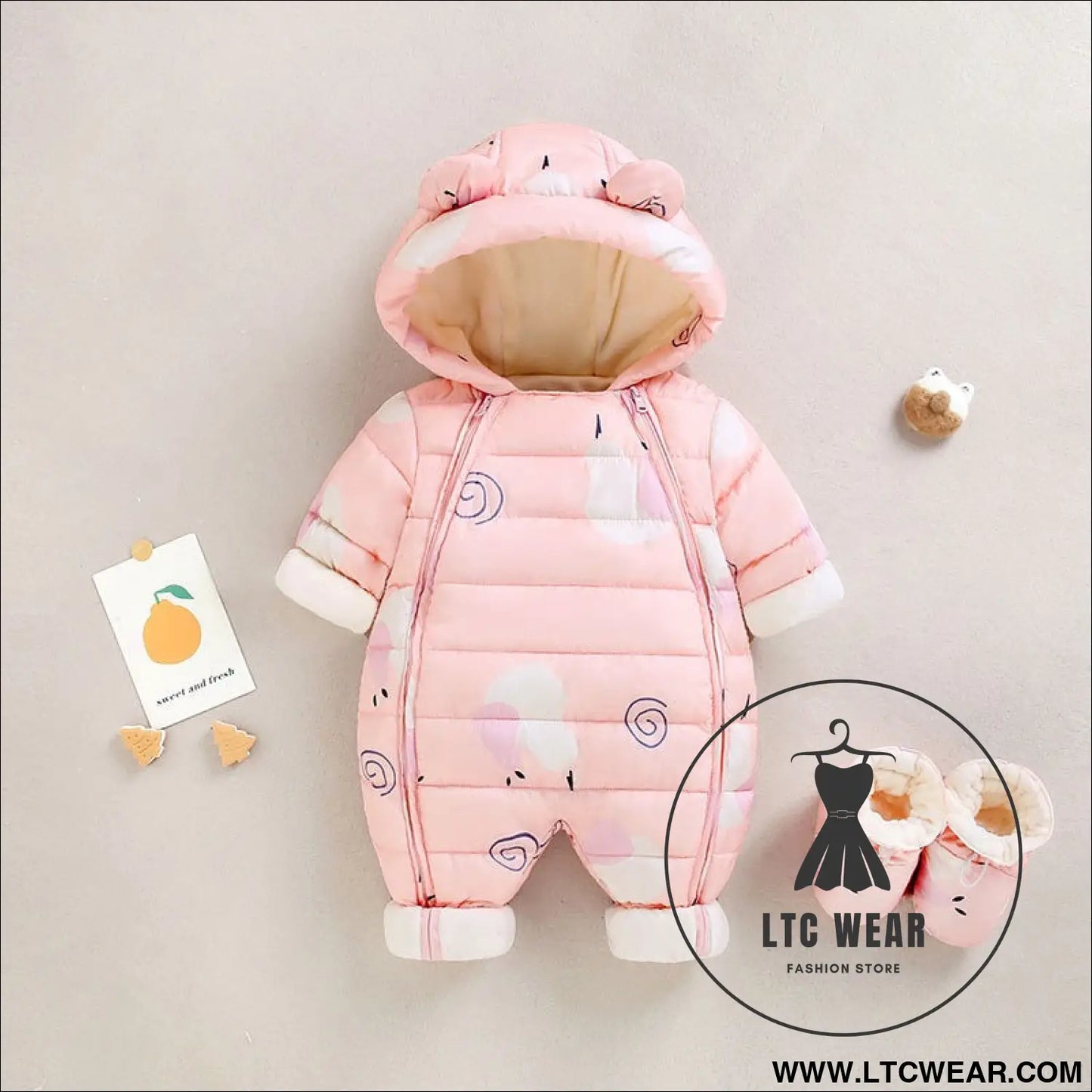 Baby winter clothes newborn one-piece clothes autumn and winter plush thickened outerwear hugging suit - pink (with