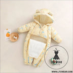 Baby winter clothes newborn one-piece clothes autumn and winter plush thickened outerwear hugging suit - yellow / 66cm
