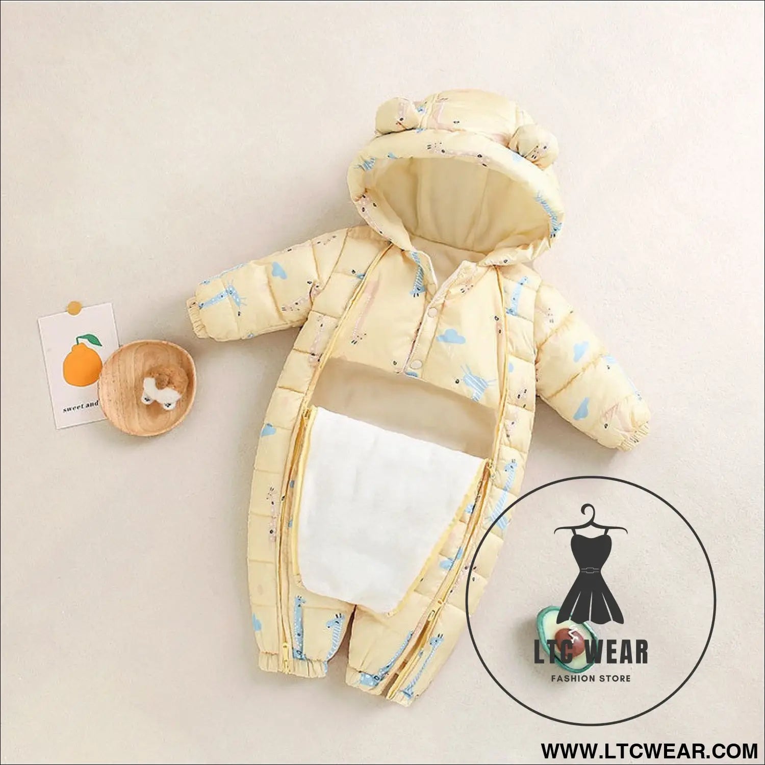 Baby winter clothes newborn one-piece clothes autumn and winter plush thickened outerwear hugging suit - yellow / 66cm