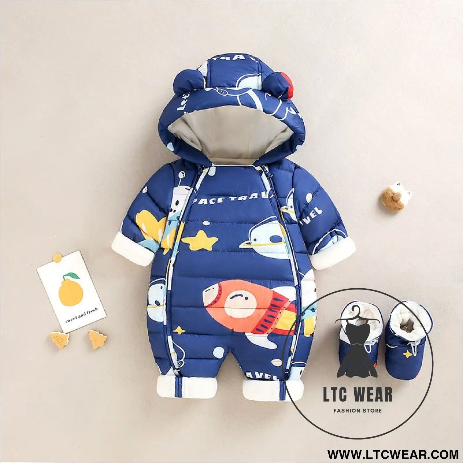 Baby winter clothes newborn one-piece clothes autumn and winter plush thickened outerwear hugging suit - navy blue