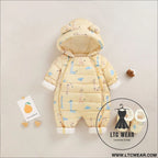 Baby winter clothes newborn one-piece clothes autumn and winter plush thickened outerwear hugging suit - yellow (with