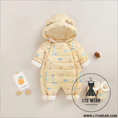 Baby winter clothes newborn one-piece clothes autumn and winter plush thickened outerwear hugging suit - yellow (with
