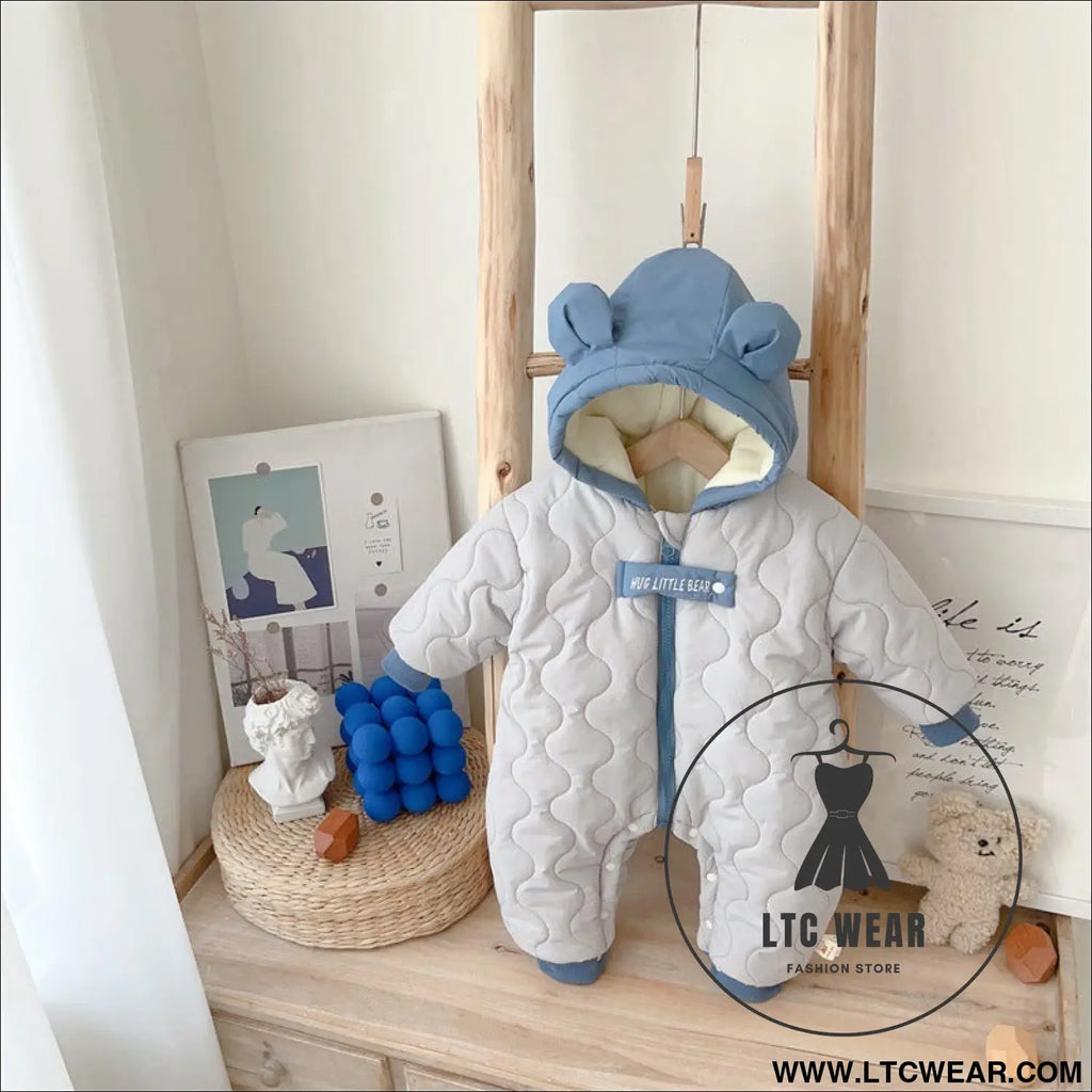 Baby’s winter clothes cotton padded clothes with velvet thickened one-piece clothes for boys cute crawling clothes