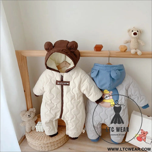 Baby’s winter clothes cotton padded clothes with velvet thickened one-piece clothes for boys cute crawling clothes