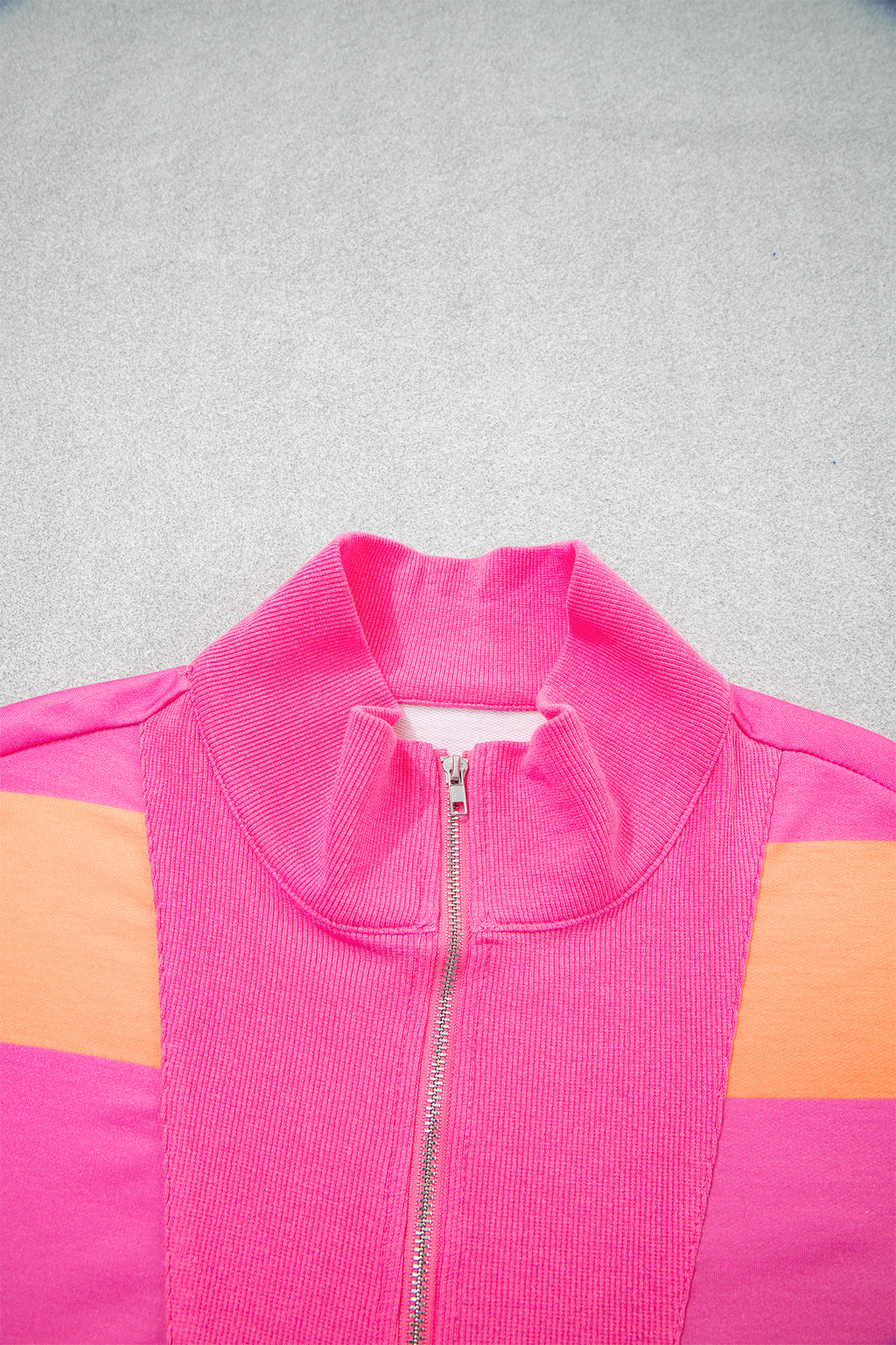 Pink Seam Detail Half Zip Tee Casual Shorts 2pcs Set