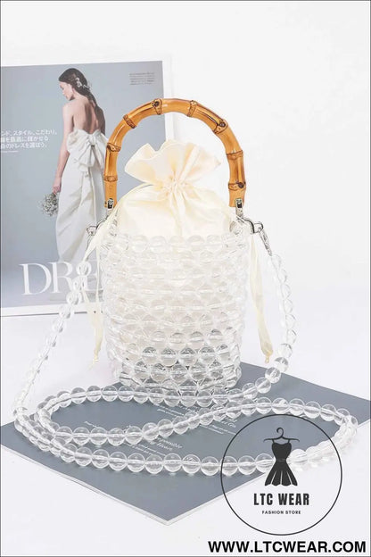 Bamboo Handle Transparent Bead Chic Tote Bag