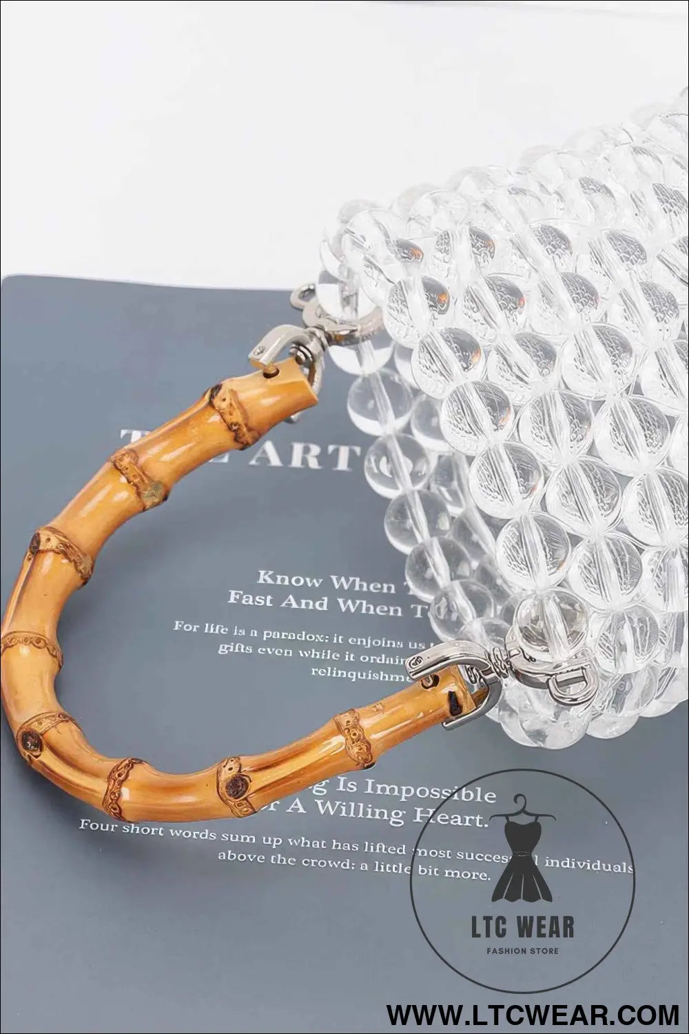 Bamboo Handle Transparent Bead Chic Tote Bag