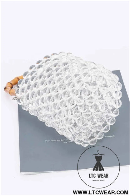 Bamboo Handle Transparent Bead Chic Tote Bag