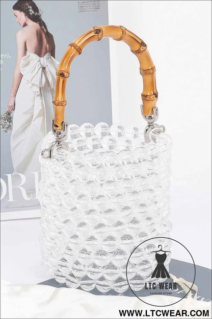 Bamboo Handle Transparent Bead Chic Tote Bag