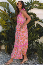 Banana Cream Floral Lace Tied Strap Empire Waist Maxi Dress