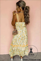 Banana Cream Floral Lace Tied Strap Empire Waist Maxi Dress