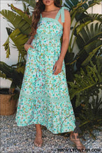 Banana Cream Floral Lace Tied Strap Empire Waist Maxi Dress