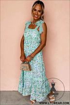 Banana Cream Floral Lace Tied Strap Empire Waist Maxi Dress