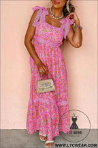 Banana Cream Floral Lace Tied Strap Empire Waist Maxi Dress