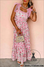 Banana Cream Floral Lace Tied Strap Empire Waist Maxi Dress