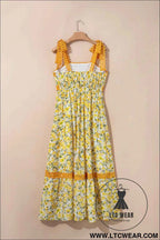 Banana Cream Floral Lace Tied Strap Empire Waist Maxi Dress