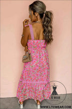 Banana Cream Floral Lace Tied Strap Empire Waist Maxi Dress