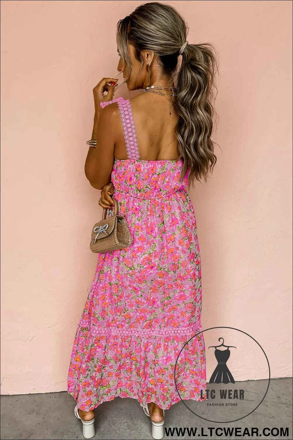 Banana Cream Floral Lace Tied Strap Empire Waist Maxi Dress
