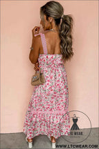 Banana Cream Floral Lace Tied Strap Empire Waist Maxi Dress
