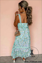 Banana Cream Floral Lace Tied Strap Empire Waist Maxi Dress