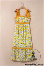 Banana Cream Floral Lace Tied Strap Empire Waist Maxi Dress