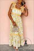 Banana Cream Floral Lace Tied Strap Empire Waist Maxi Dress