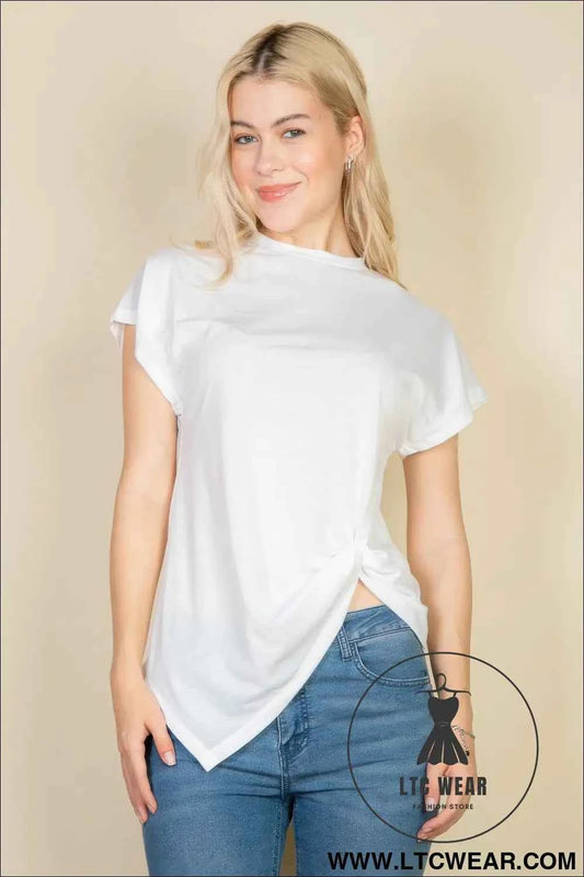Batwing Sleeve Twist Front Tee