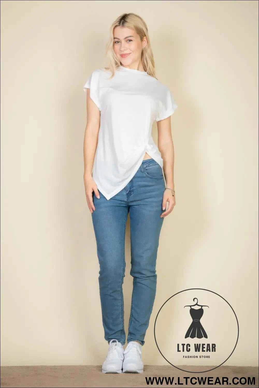 Batwing Sleeve Twist Front Tee