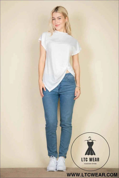 Batwing Sleeve Twist Front Tee