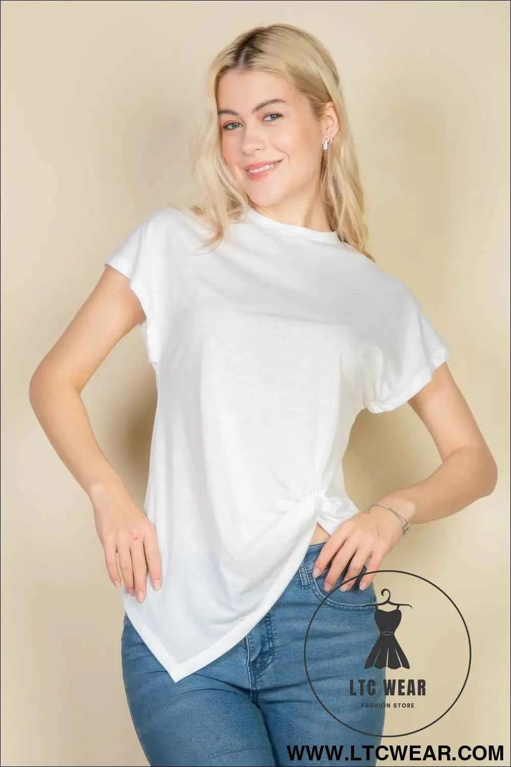 Batwing Sleeve Twist Front Tee