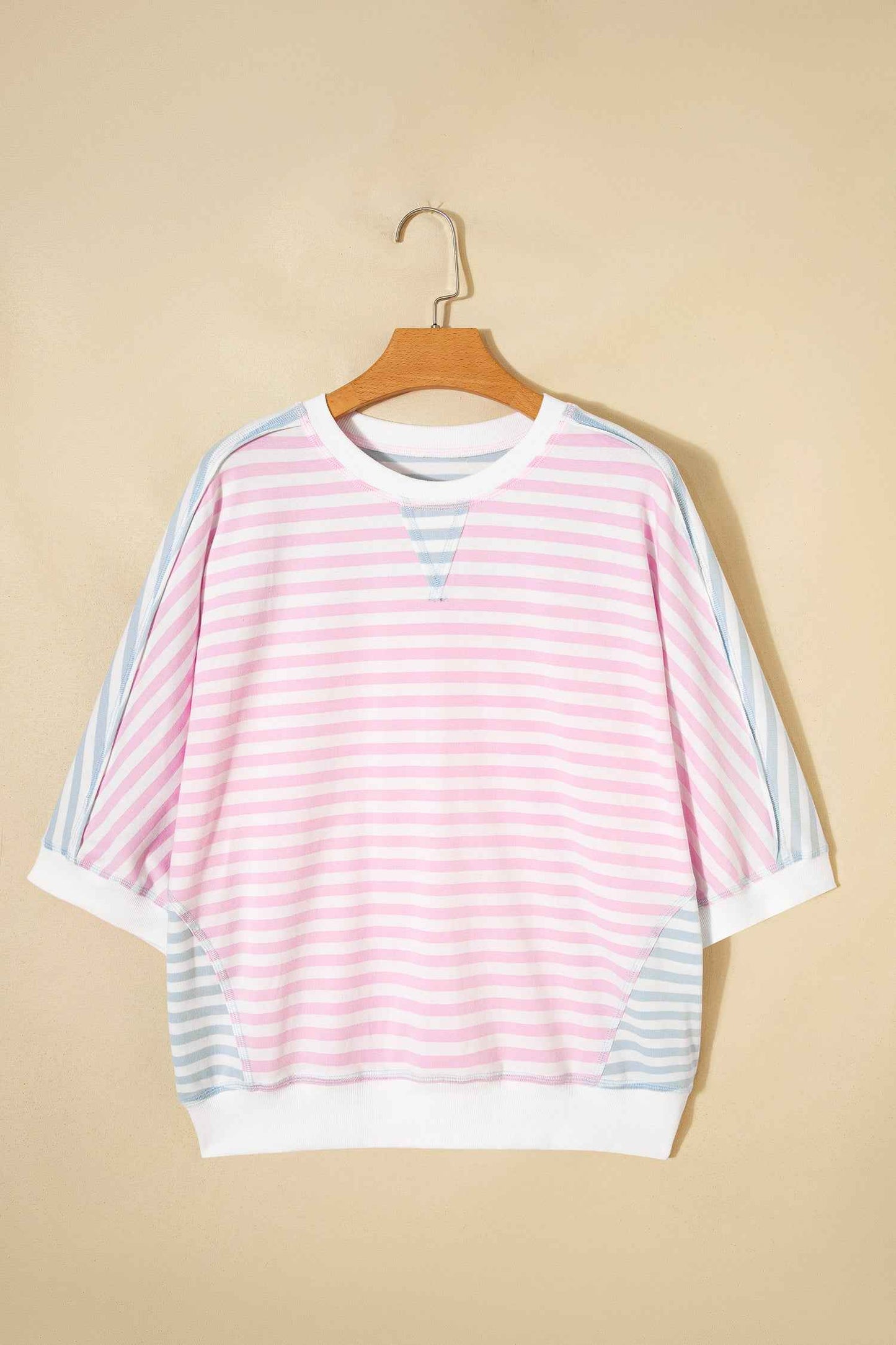 Casual Stripe Oversize Dolman Sleeve Patchwork T Shirt