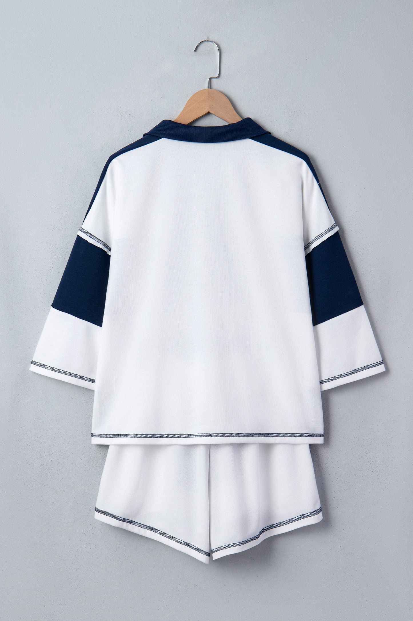Chicory Coffee Exposed Seam Detail Half Sleeve Top Elastic Waist Shorts 2pcs Set