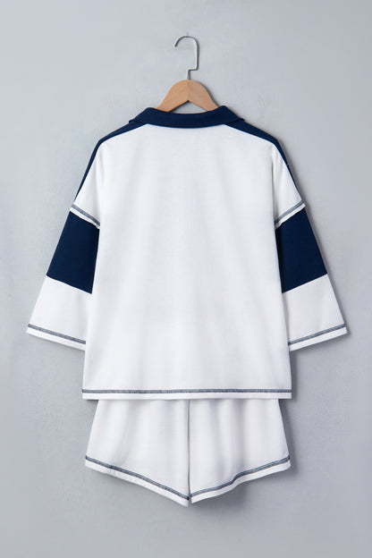 Chicory Coffee Exposed Seam Detail Half Sleeve Top Elastic Waist Shorts 2pcs Set