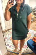 Evergreen Plus Size Glow Studded Zip up T Shirt Dress with Pockets
