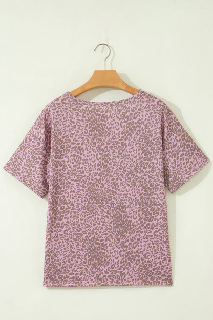 Khaki Leopard Retro Studded Star Patch Loose Tee