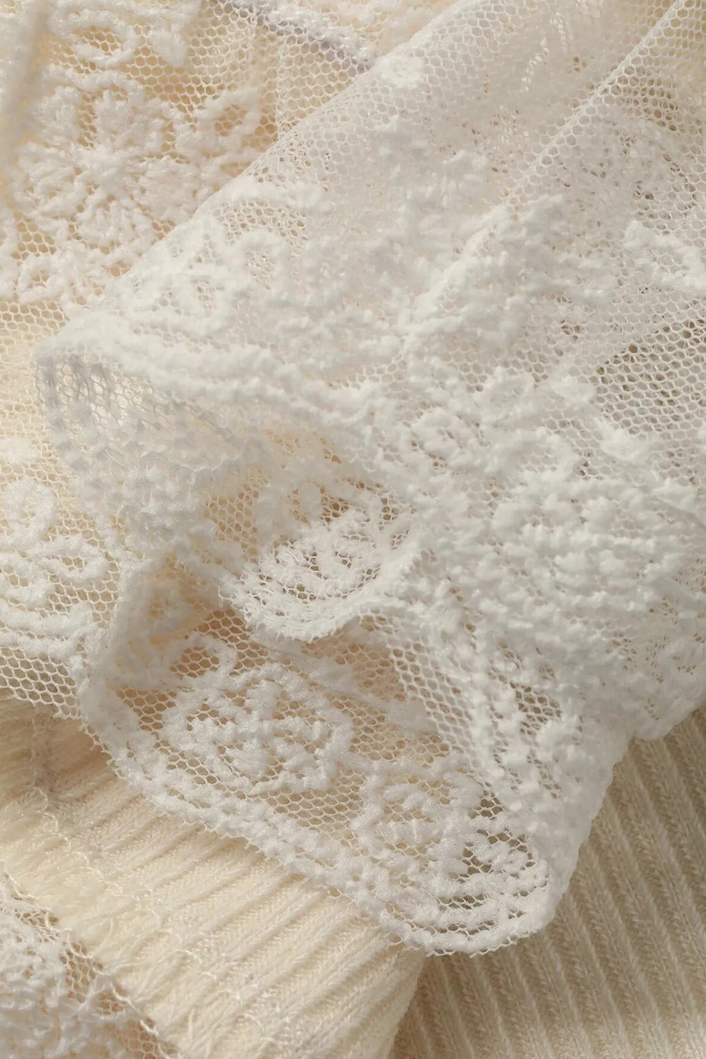 Coffee Ribbed Knit Sweet Lace Hem Vest