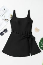 Mist Green Side Tied Adjustable Straps A Line One Piece Swim Dress