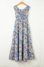 Blue Boho Paisley Print Off Shoulder Maxi Dress