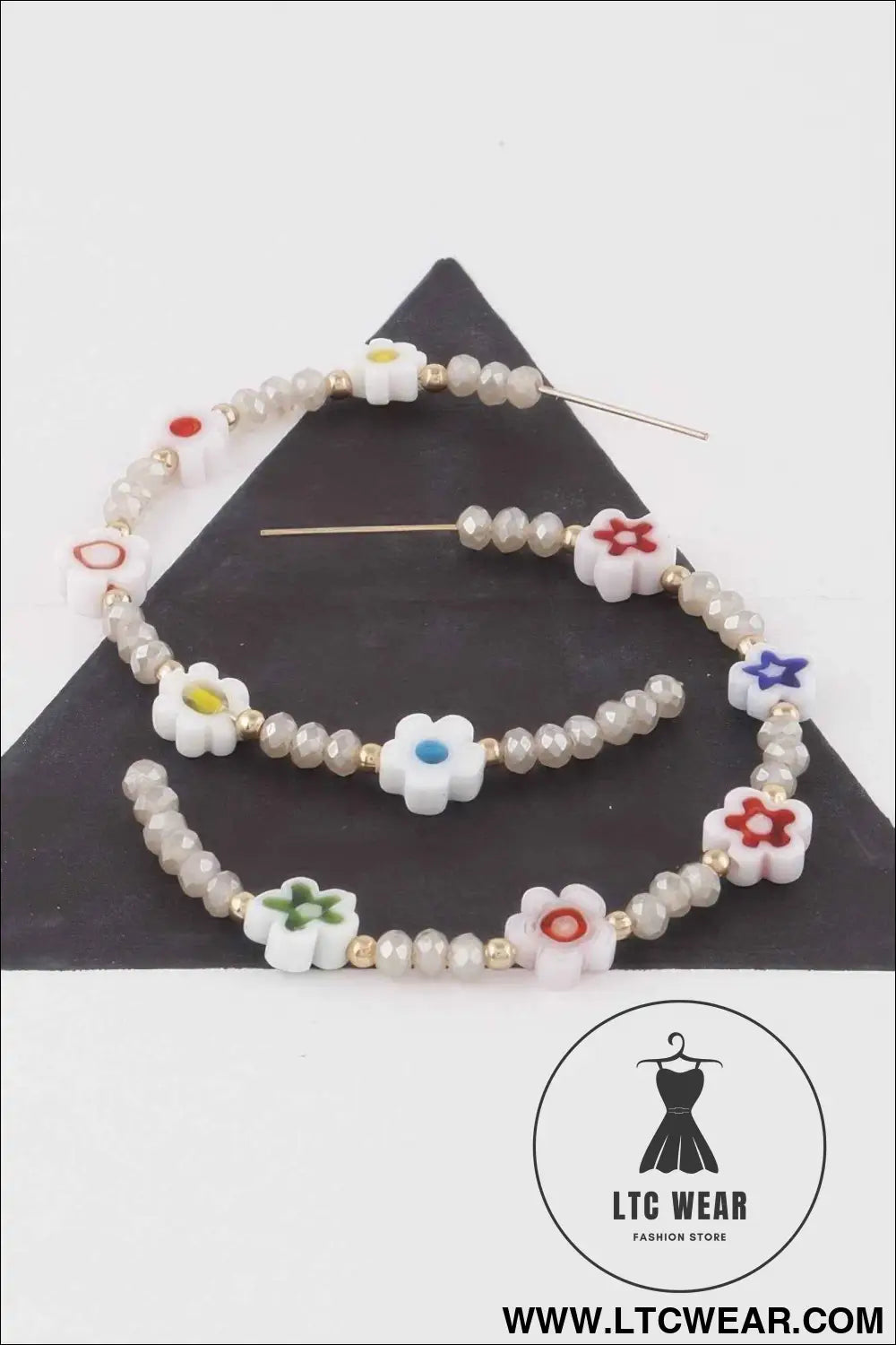 Beaded Flower Charm Earrings