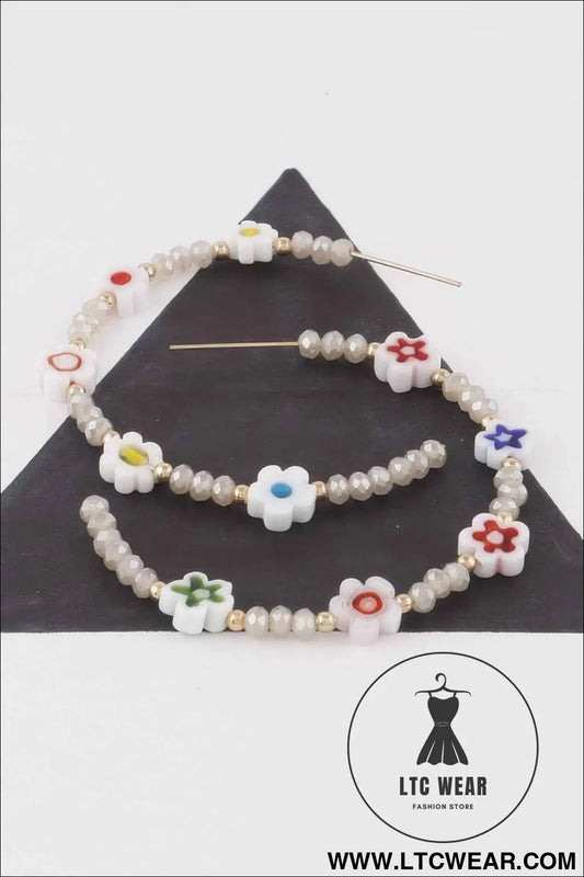 Beaded Flower Charm Earrings