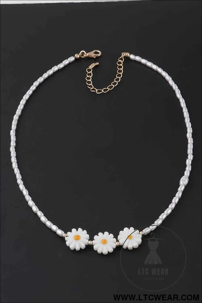 Beaded Flower Trio Necklace