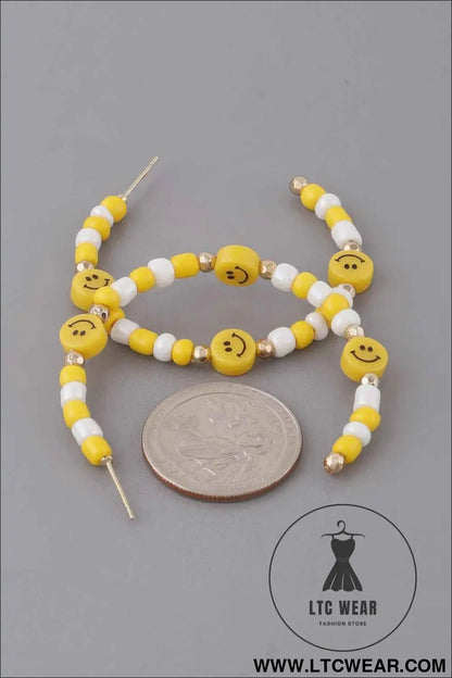 Beaded Smiley Face Hoop Earrings