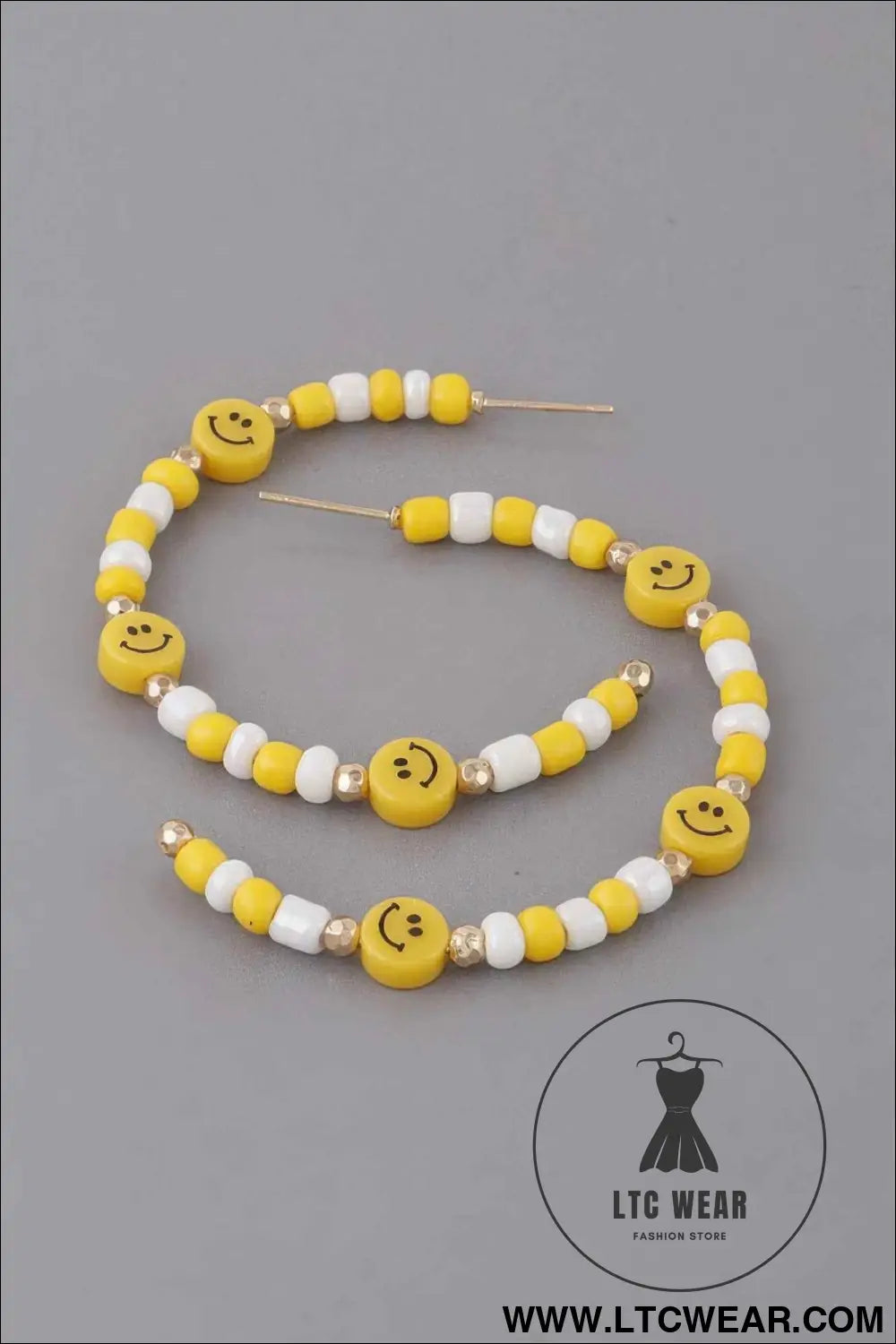 Beaded Smiley Face Hoop Earrings